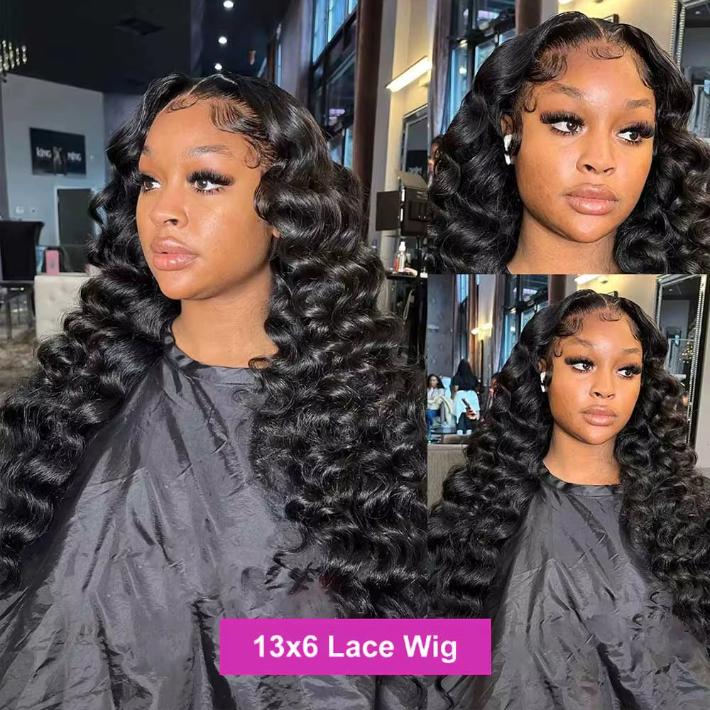 Perruque Lace Front Wig naturelle bouclée, Deep Wave, 13x4, 13x6, HD, pre-plucked, densité 200%, 5x5