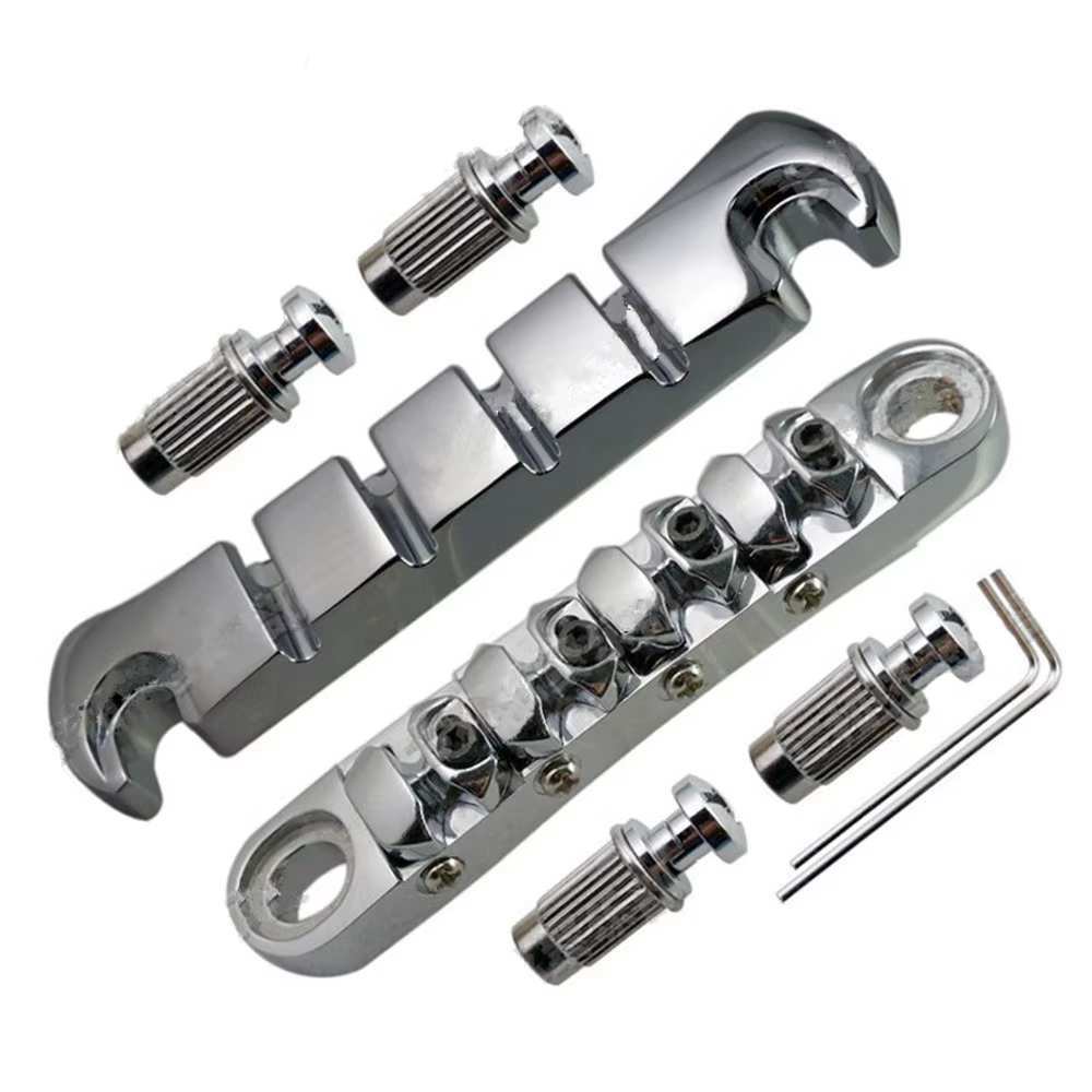 Un ensemble Chrome 4 cordes basse Tune-o-Matic pont et barre d'arrêt cordier pour guitare basse élec