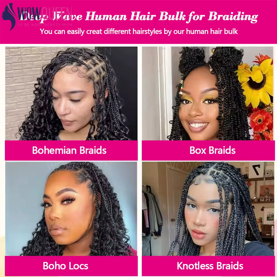 Deep Wave Cheveux Humain En Vrac Pour Tissage Bouclé Cheveux Humain Tresse Meches Boho Brésilien 100