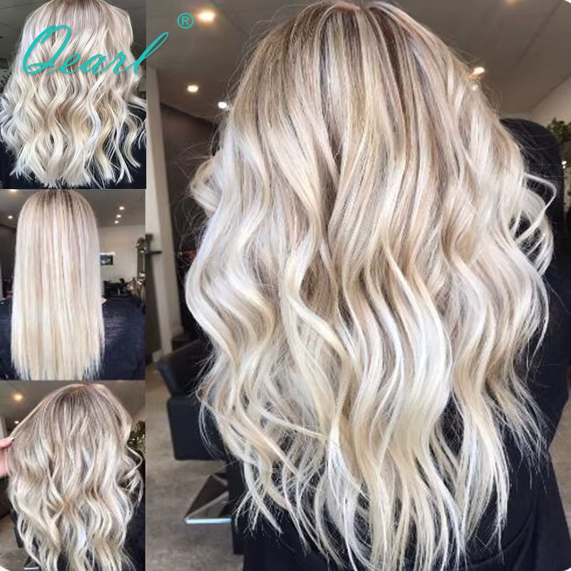 Qearl-Perruque de Cheveux Humains Naturels, Brun Clair, Mèches Blondes Agaçantes, Full Lace, Ultravi