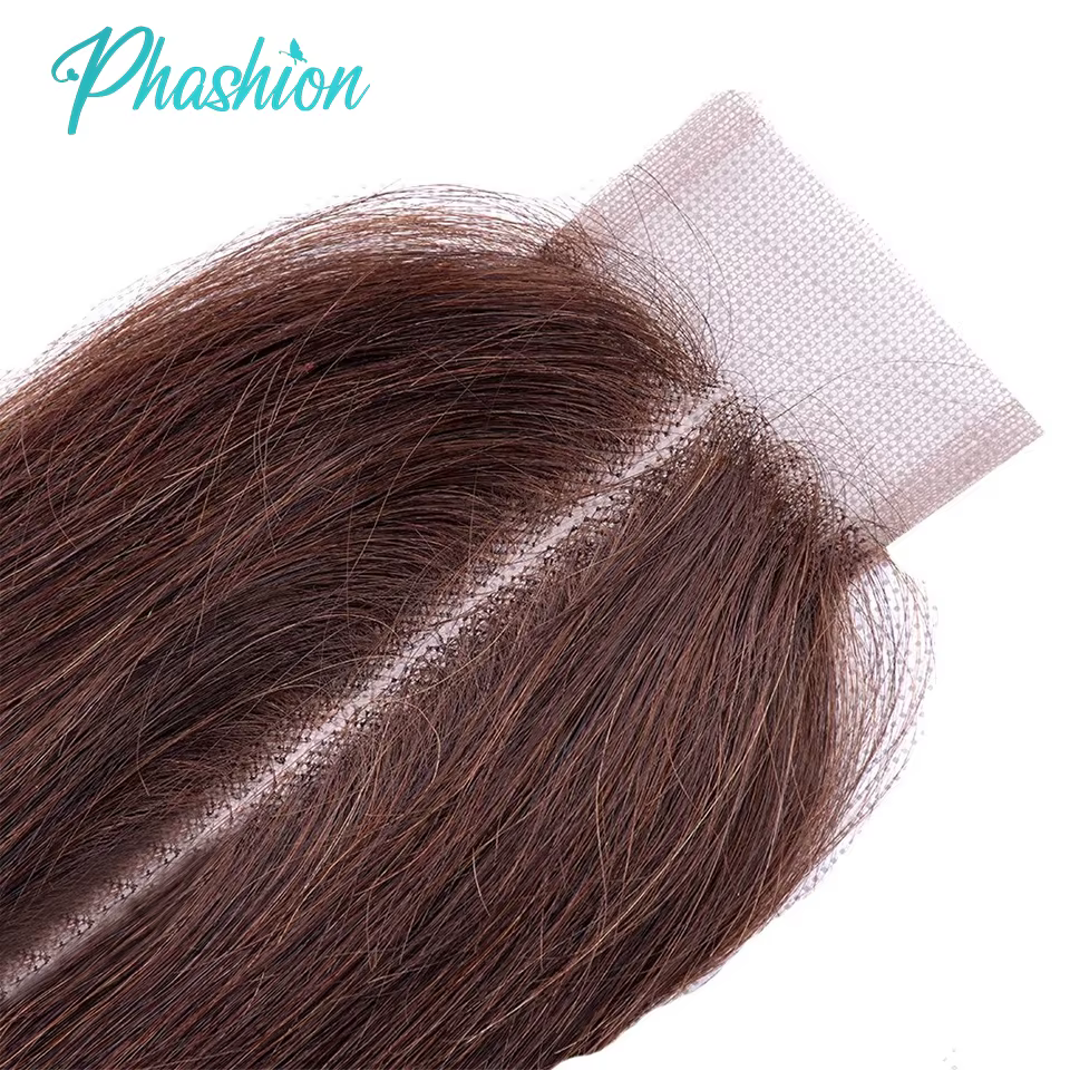 Phashion # 4 paquets droits brun chocolat armure avec fermeture à lacets 2x6 cheveux humains colorés