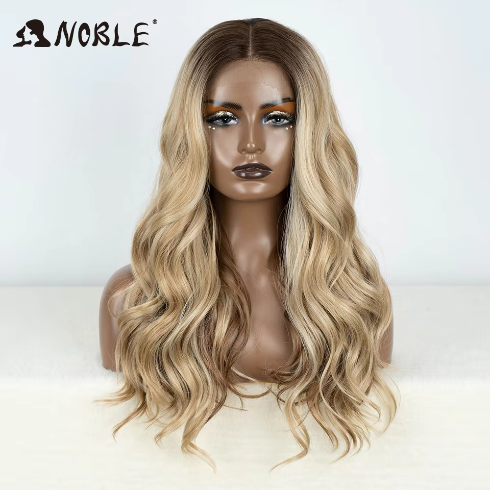 Perruque Lace Front Wig synthétique 24 pouces-Noble, perruque Lace Wig cheveux de bébé longs ondulés