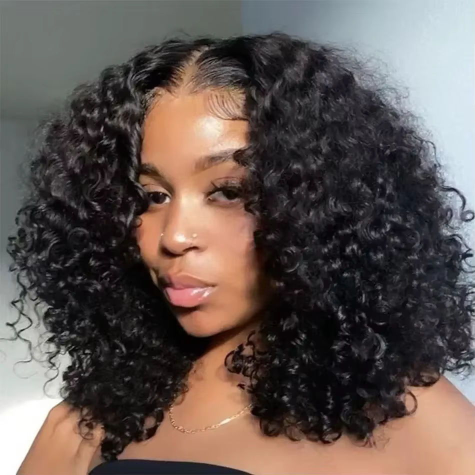 Perruques Courtes Bob Bouclées Brésiliennes 13x4 HD Lace Frontal, Ondulations Profondes 220% Deep Wa