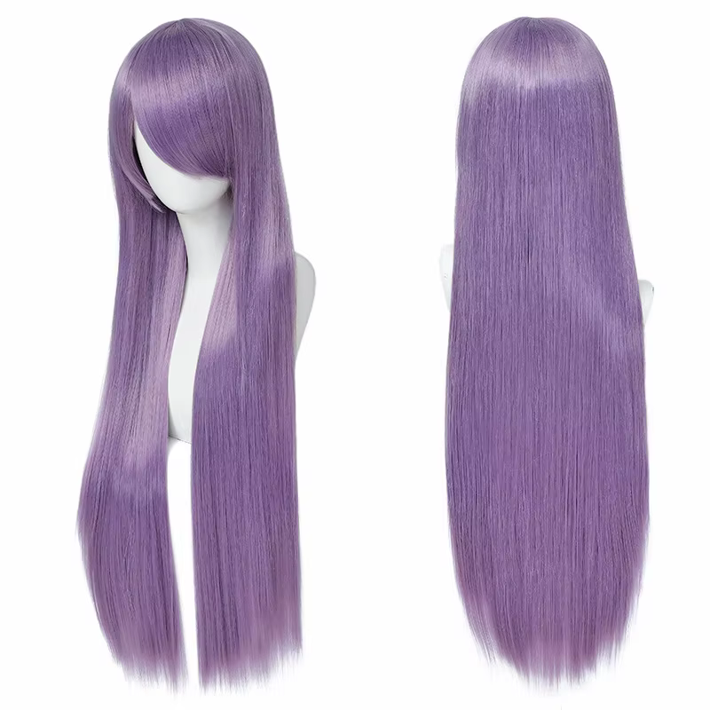 Perruques de Cosplay synthétiques blanches violettes de 80cm de Long, cheveux verts lisses argentés,