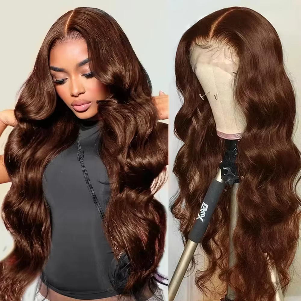 13x6 chocolat brun HD dentelle avant perruques de cheveux humains vague de corps perruque de cheveux