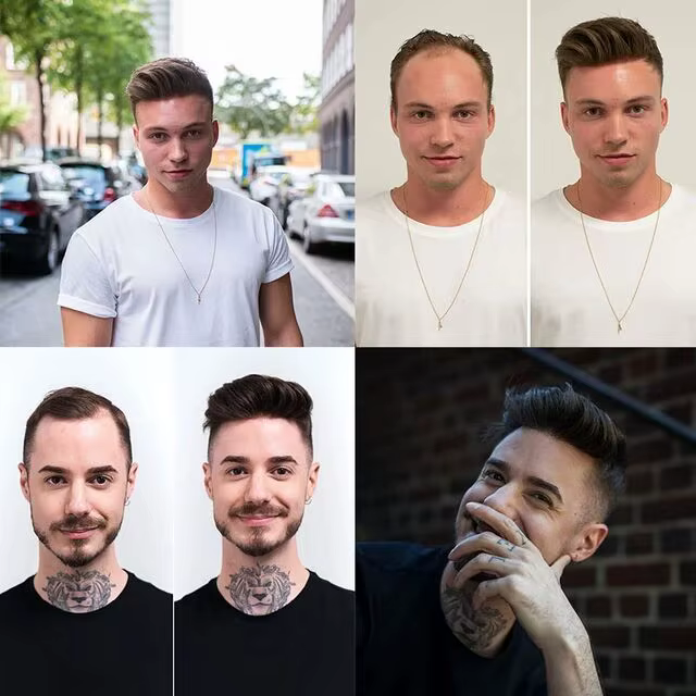 Prothèse de cheveux humains en PU à peau fine pour hommes,proteses de cabelo humano masculino toupet