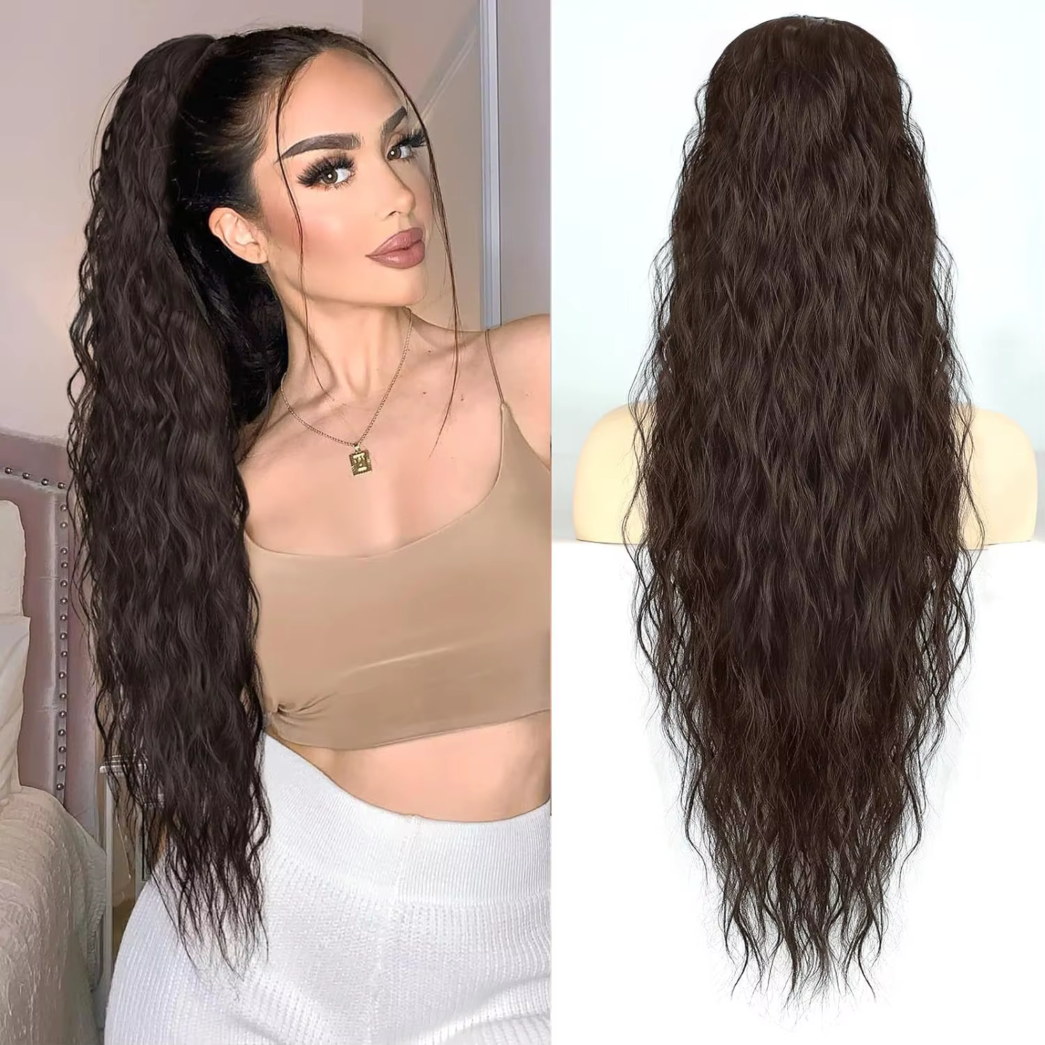Extension de queue de cheval ondulée longue bouclée synthétique pour femmes, Extensions de cheveux,