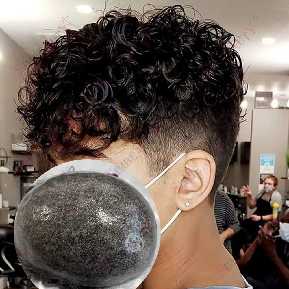 Toupet pour hommes, Base entièrement managable, super durable, naissance des cheveux naturelle boucl