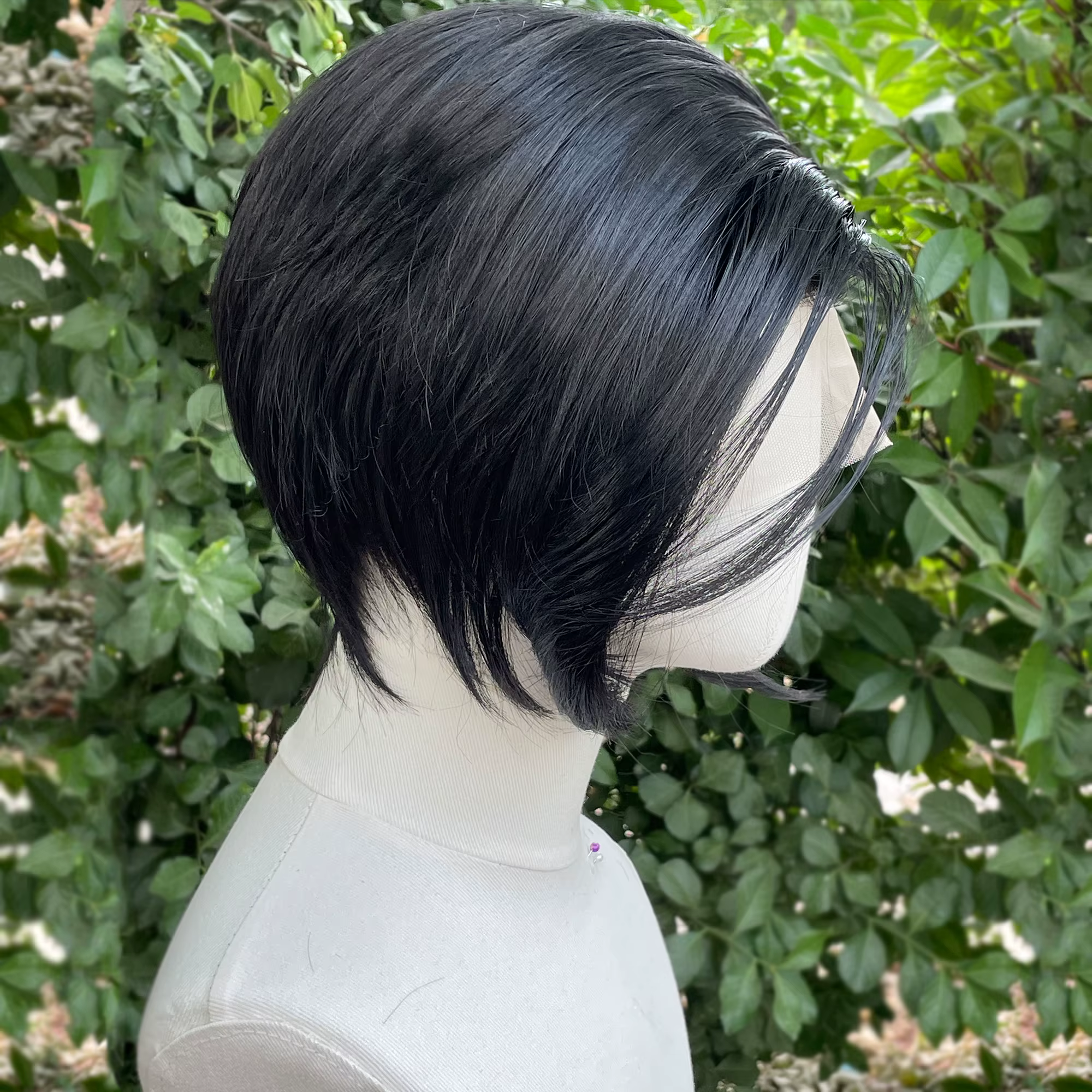 # Perruque Lace Front Wig synthétique courte noire de jais, perruque de Cosplay pour hommes et femme