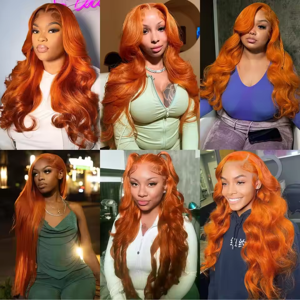 30 34 pouces gingembre Orange 13x6 dentelle avant perruques cheveux humains sans colle couleur vague