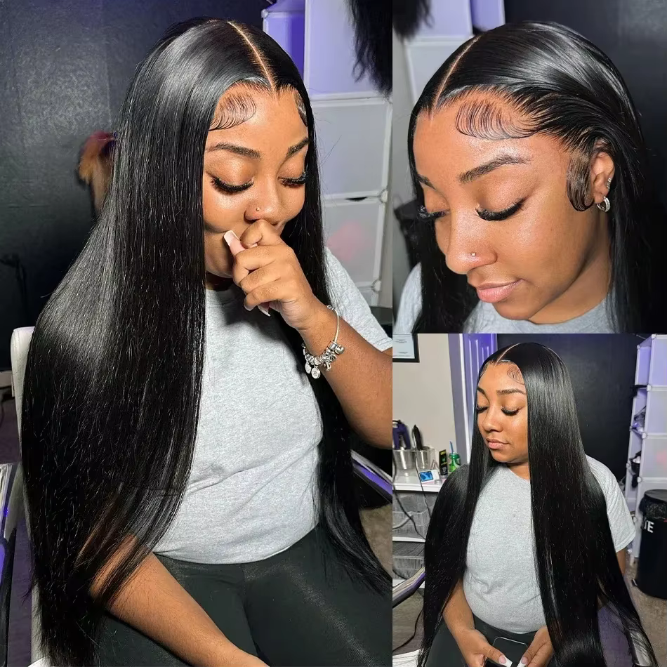 Perruque Lace Front Wig brésilienne lisse, cheveux brésiliens transparents, aspect naturel, naissanc