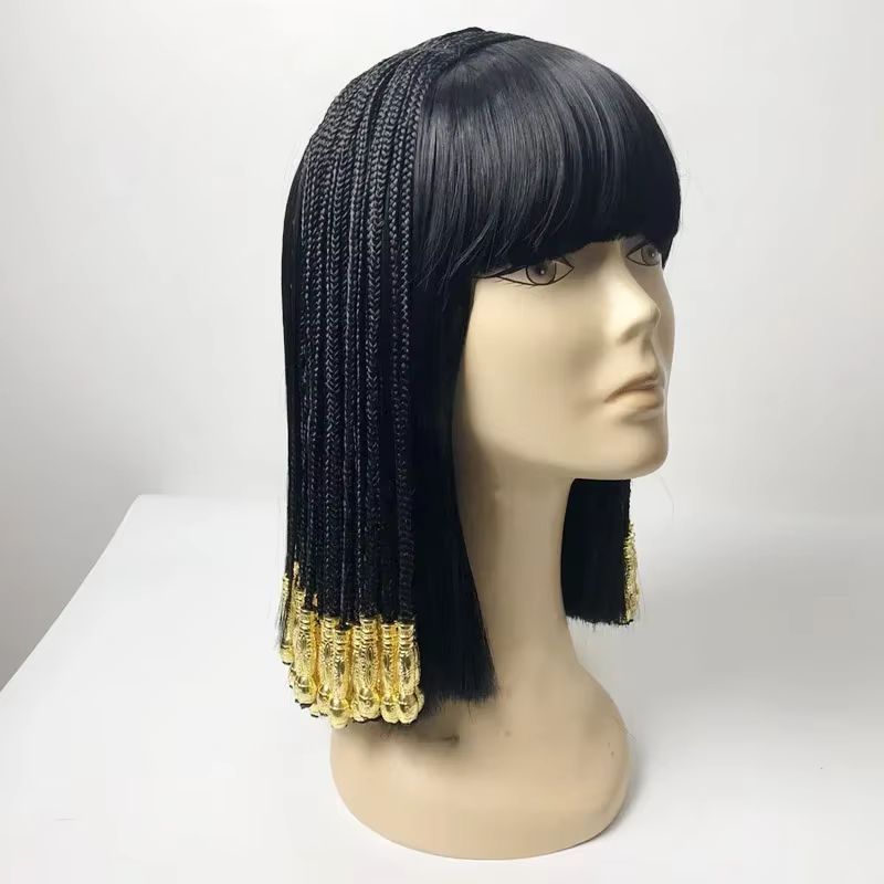 Perruque de Cosplay cléopâtre égyptienne, cheveux synthétiques tressés noirs résistants à la chaleur