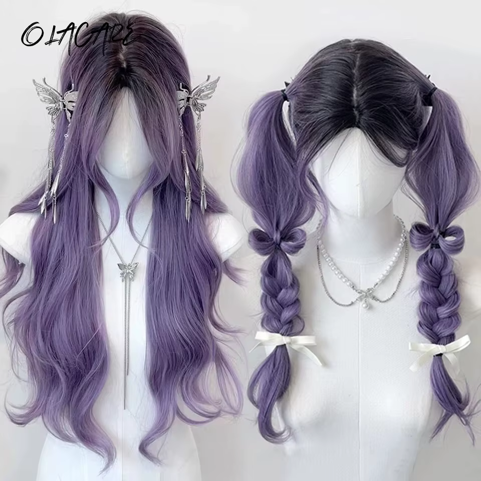 OLACARE longue vague de corps noir marron violet Cosplay perruques résistant à la chaleur perruques 