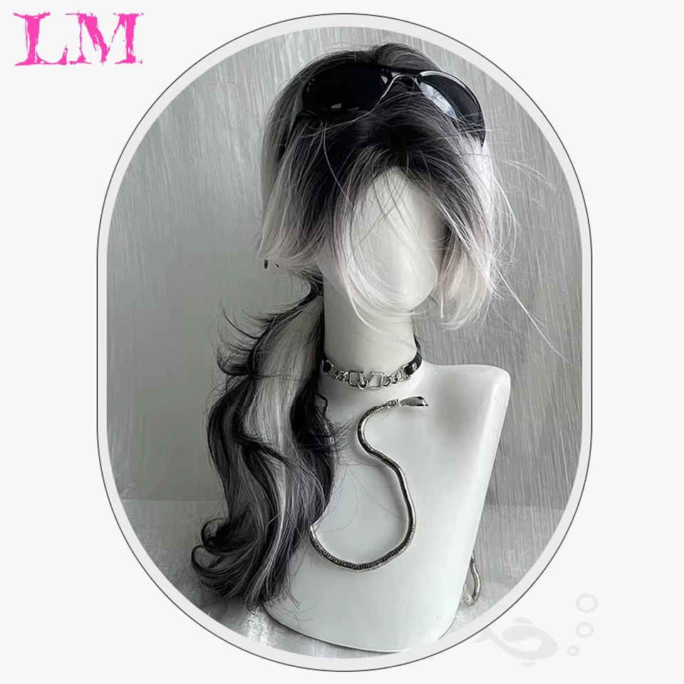 LM-Perruque Lolita Synthétique Longue et Droite avec Frange pour Fille, Mignonne Ombre, Rose, Blonde