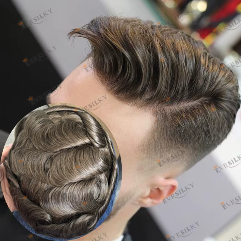 1B40 1B65 gris cheveux humains hommes toupet indécutable 0.1mm Pu Base homme perruques remplacement 