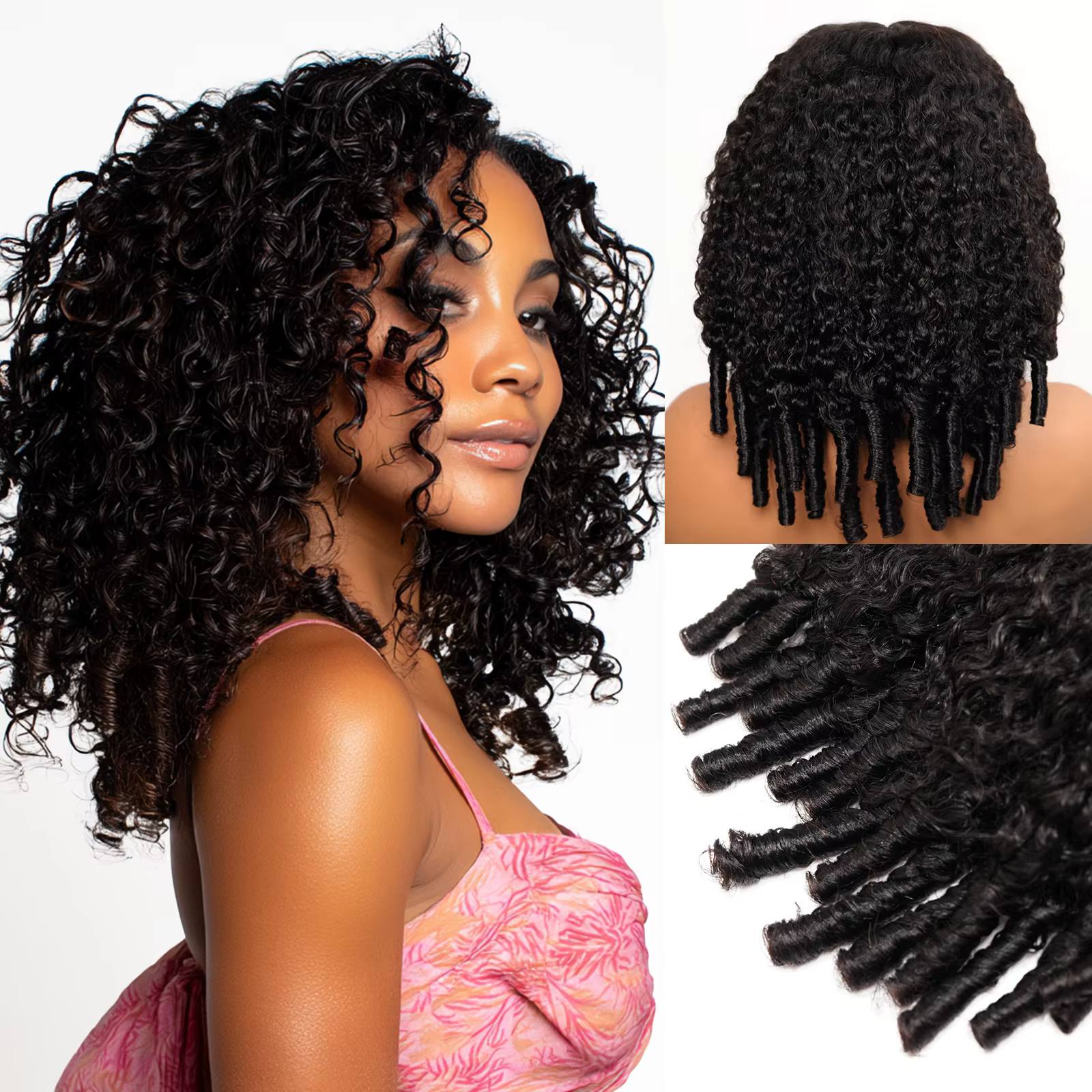Demi-perruque sans colle birmane Pixi bouclée 100% cheveux humains Remy sans couture rabat sur demi-