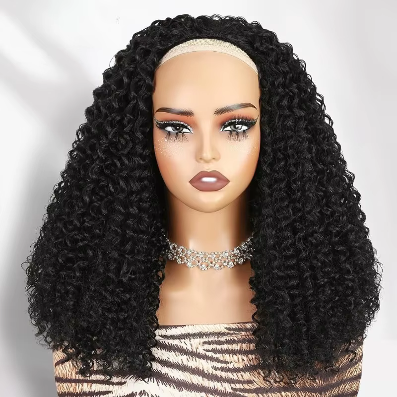 Demi-perruques synthétiques afro bouclées avec bandeau, version améliorée 3-en-1, avec cordon de ser