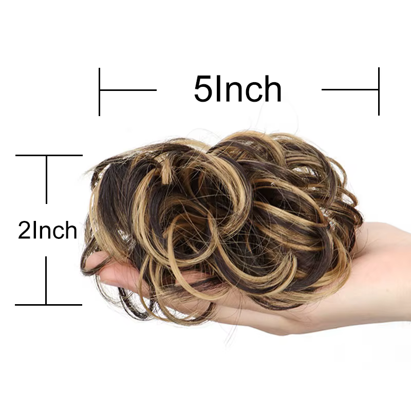 Chignon synthétique en désordre, Extension capillaire courte bouclée et moelleuse, bande élastique e