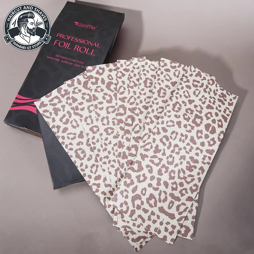 Rouleau de feuille de cheveux professionnelle imprimé léopard, 300 feuilles, feuille de coloration p