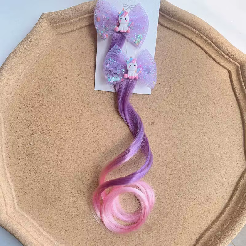2 pièces nouvelle belle princesse arc-en-ciel licorne perruque filles épingles à cheveux chapeaux po