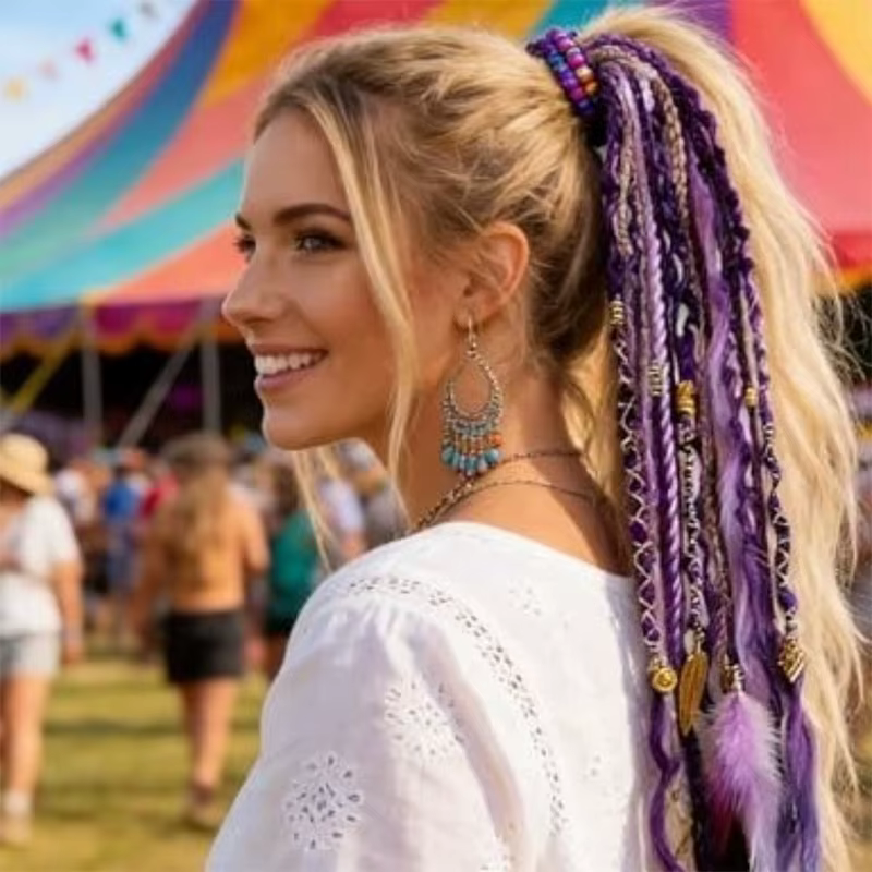 Nouvelle queue de cheval élastique tressée style bohème avec élastique, extensions de queue de cheva