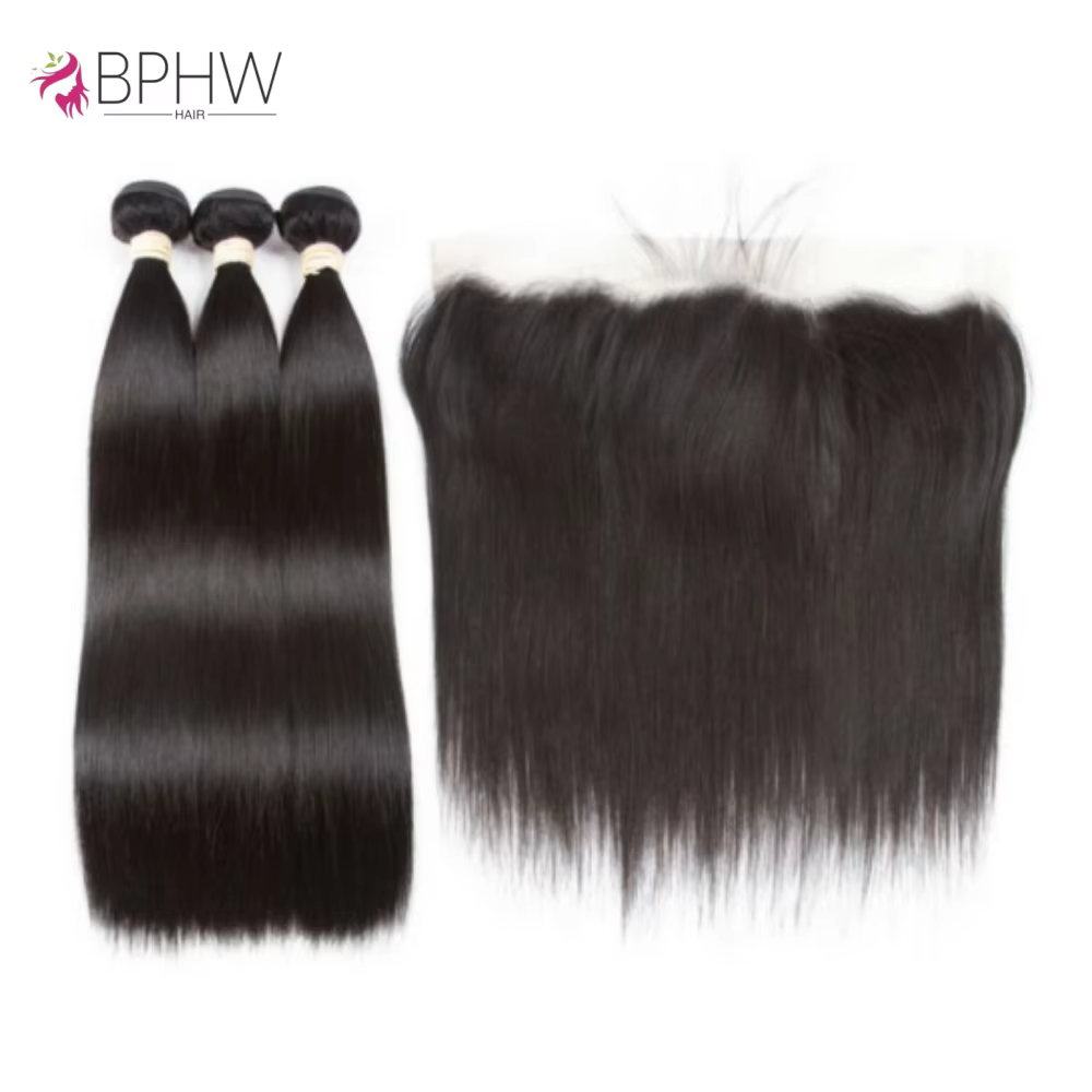 Cheveux Humains Lisses 3 Paquets avec Fermeture Frontale en Dentelle HD Transparente 13x4 4x4, Paque