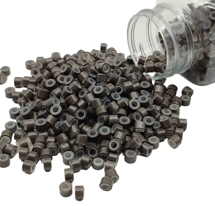 1000 pièces Extensions de cheveux Micro anneaux liens perles 5mm perles doublées de Silicone pour Ex