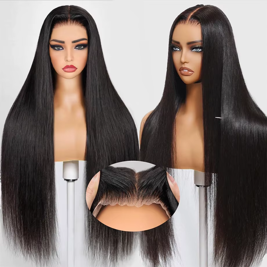 Perruque droite sans colle pour femme, perruque de fermeture en dentelle HD, cheveux humains indiens