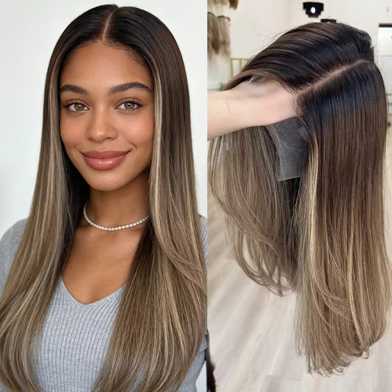 Perruque Blond Ombré Sans Colle, Taille de Bonnet Petite et Grande, Perruque Lace Front Blonde Ombré