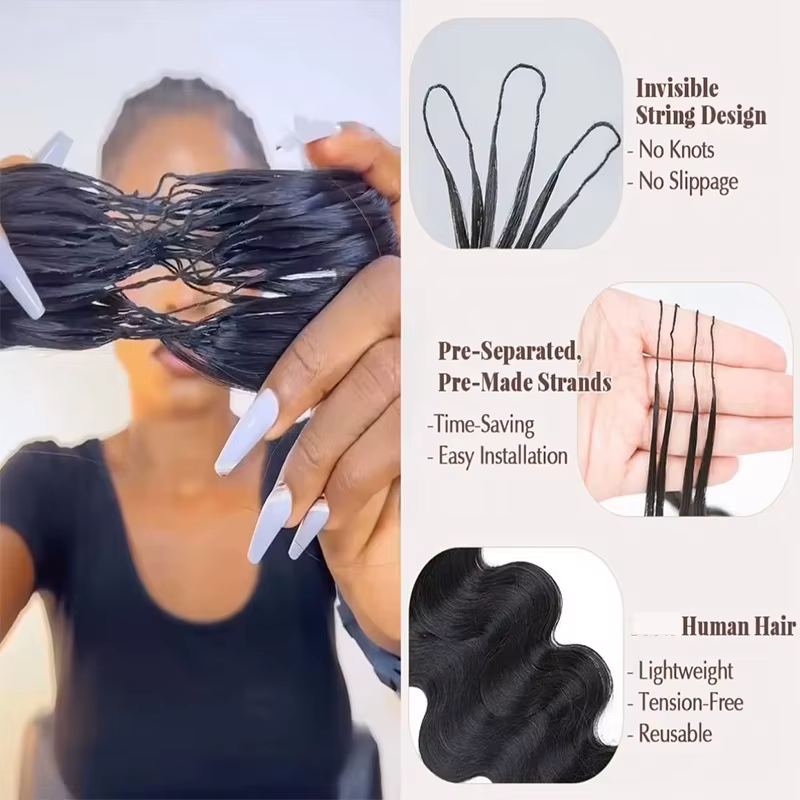 Extensions de cheveux humains au crochet de 30 pouces, ondulés, 12A, sans nœuds, pré-séparés, en plu