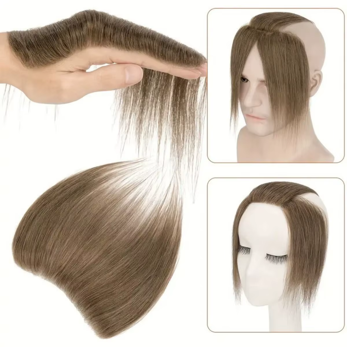 Fronte délié toupet pour hommes haute densité peau de cheveux humains PU hommes postiches frontales