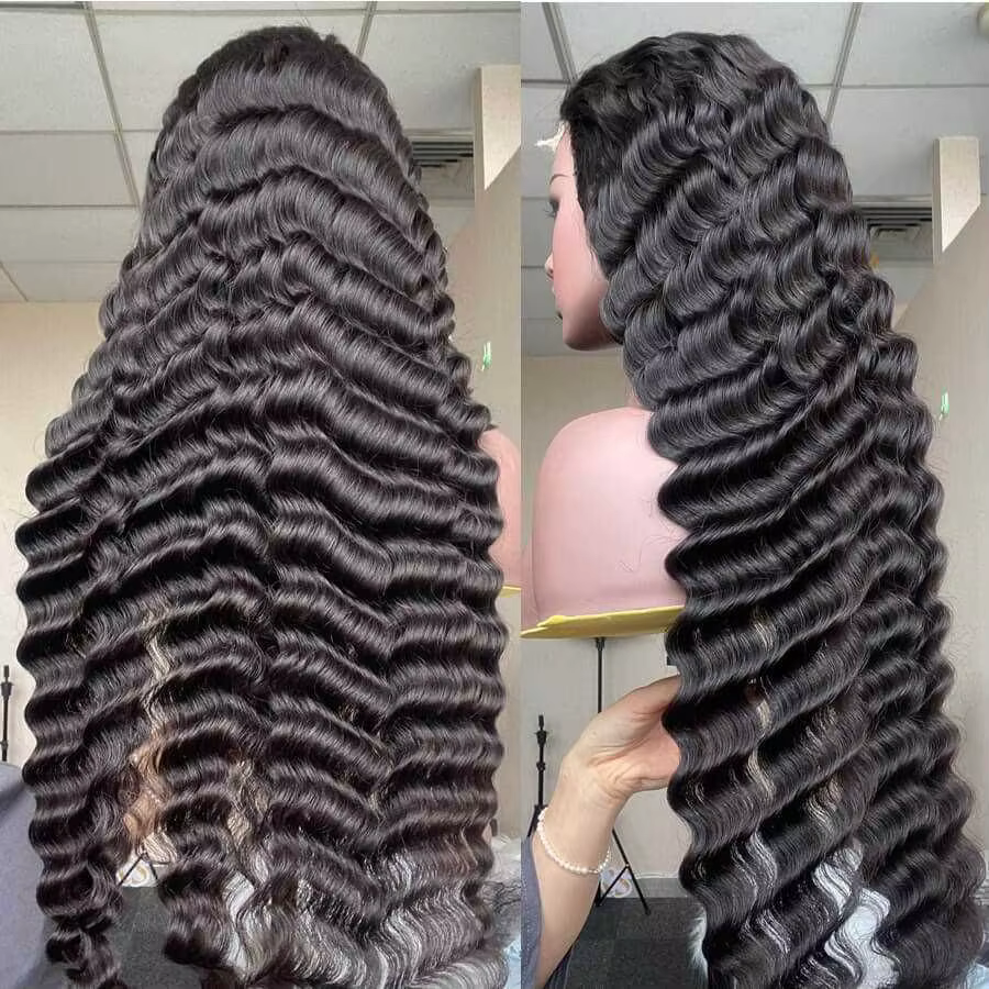 Perruque Lace Front Wig Deep Wave brésilienne naturelle, cheveux humains, 13x6, 13x4, pre-plucked, p