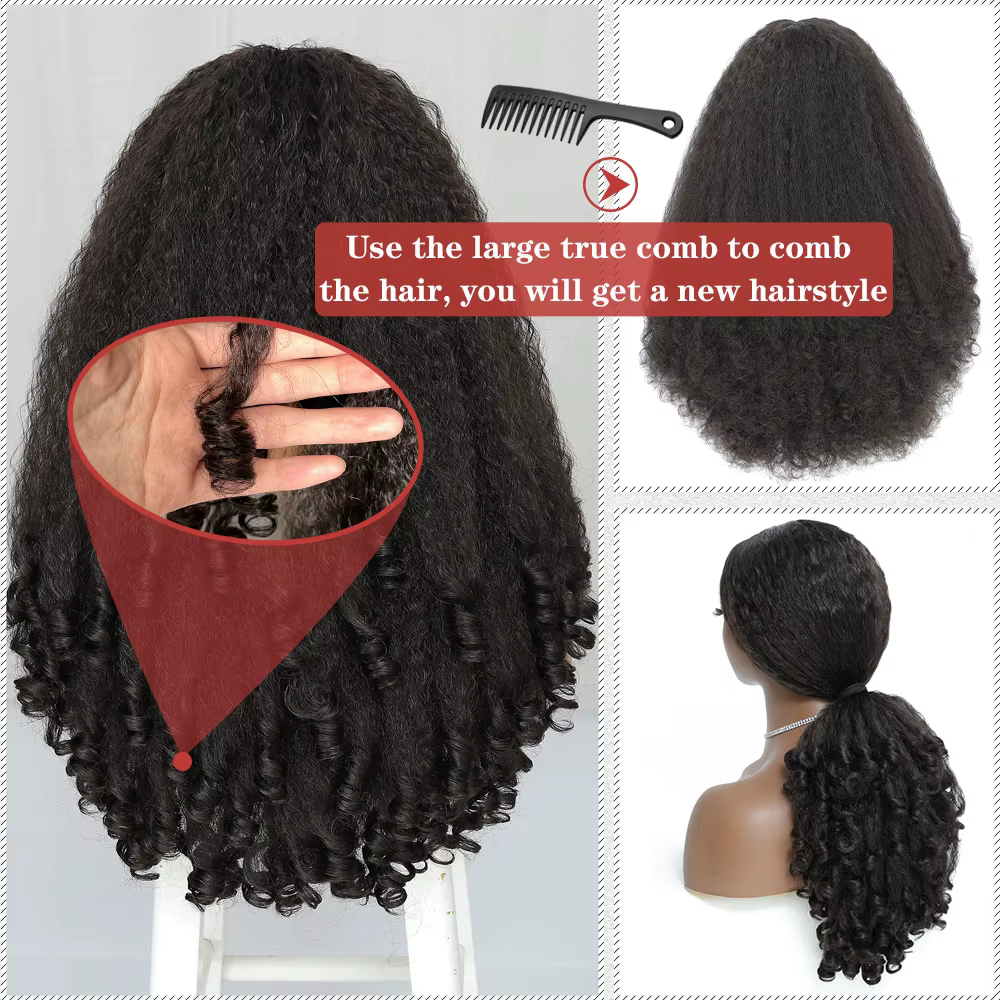 X-TRESS Afro bouclés V partie perruque avec boucles rebondissantes synthétique crépus droites sans c