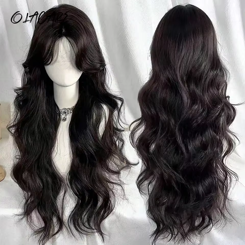 Perruques synthétiques de 30 pouces, cheveux longs ondulés, perruque bouclée LM avec frange, perruqu