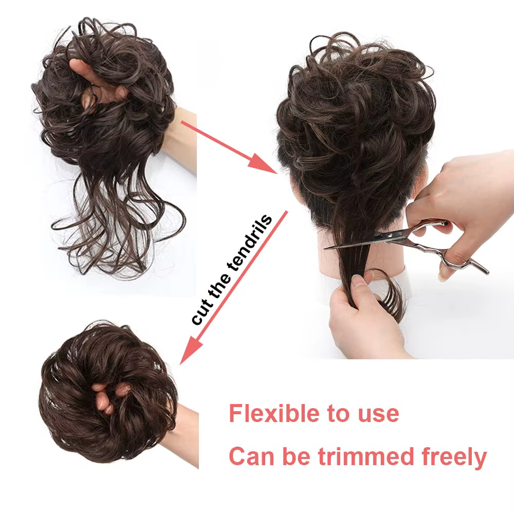 Chignon synthétique en désordre, Extension de chignons ébouriffés, bandeau élastique, pièces de chev
