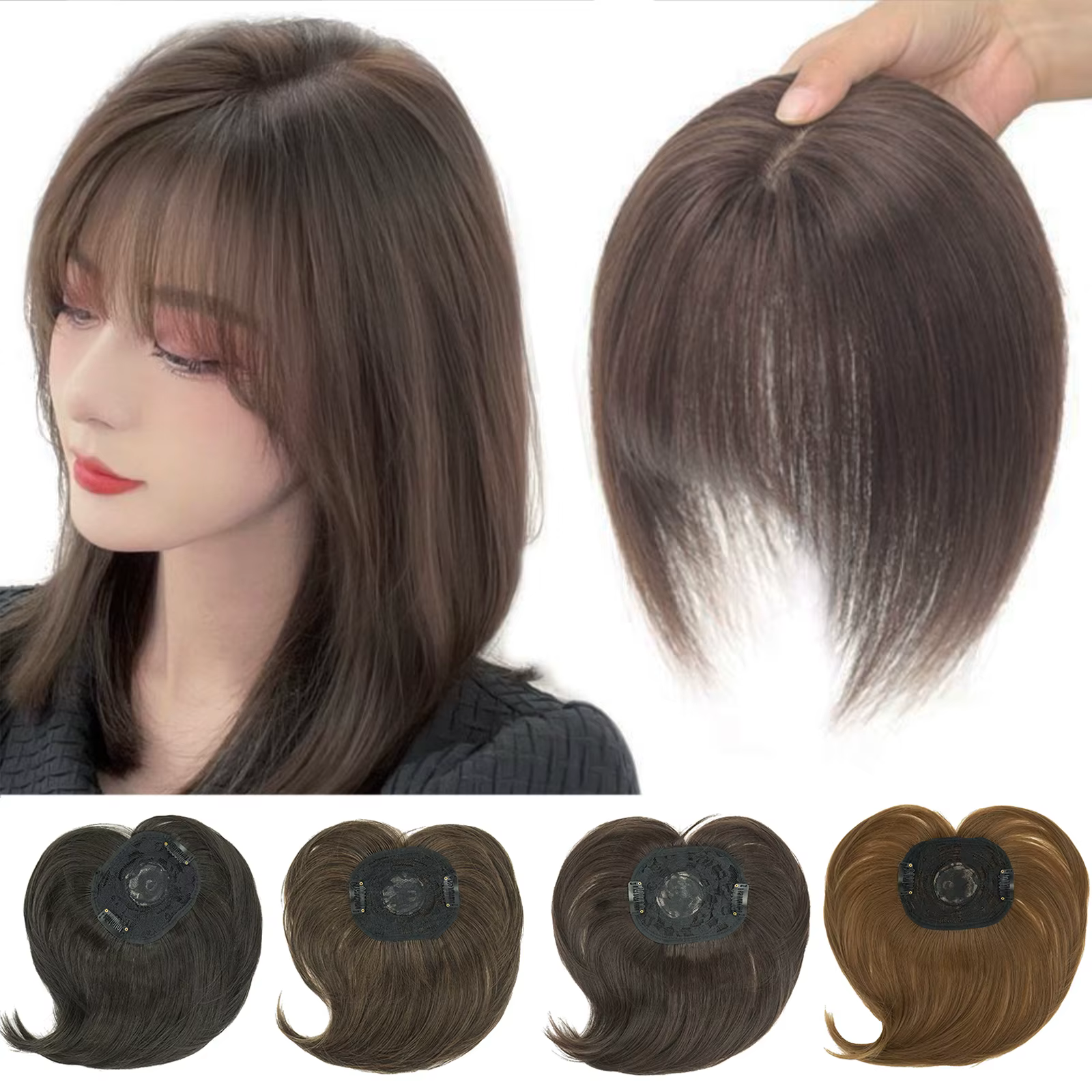 Soowee cheveux synthétiques Topper avec frange Invisible 3D cheveux toupet postiches fermetures de c