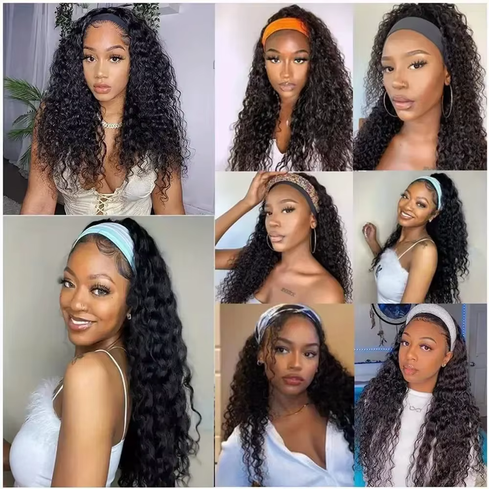 Perruque bandeau Deep Wave en cheveux humains, densité 200%, pour femmes, entièrement fabriquée à la