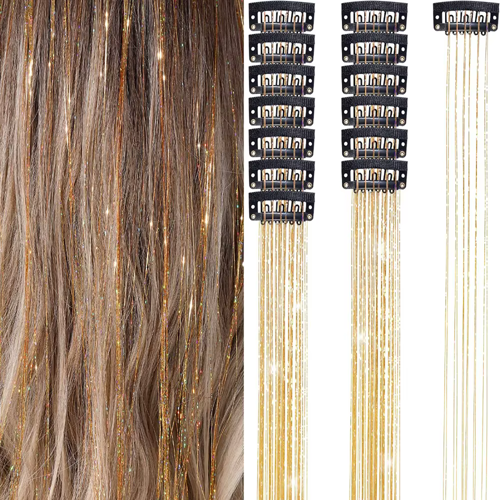 Extensions de cheveux à clips, postiches, extensions de cheveux colorées, brillantes, paillettes féé