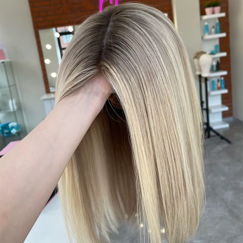 Perruques Lace Front Wig synthétiques blondes ombrées, perruque Bob Lace Wig, Futura Soft, perruque 