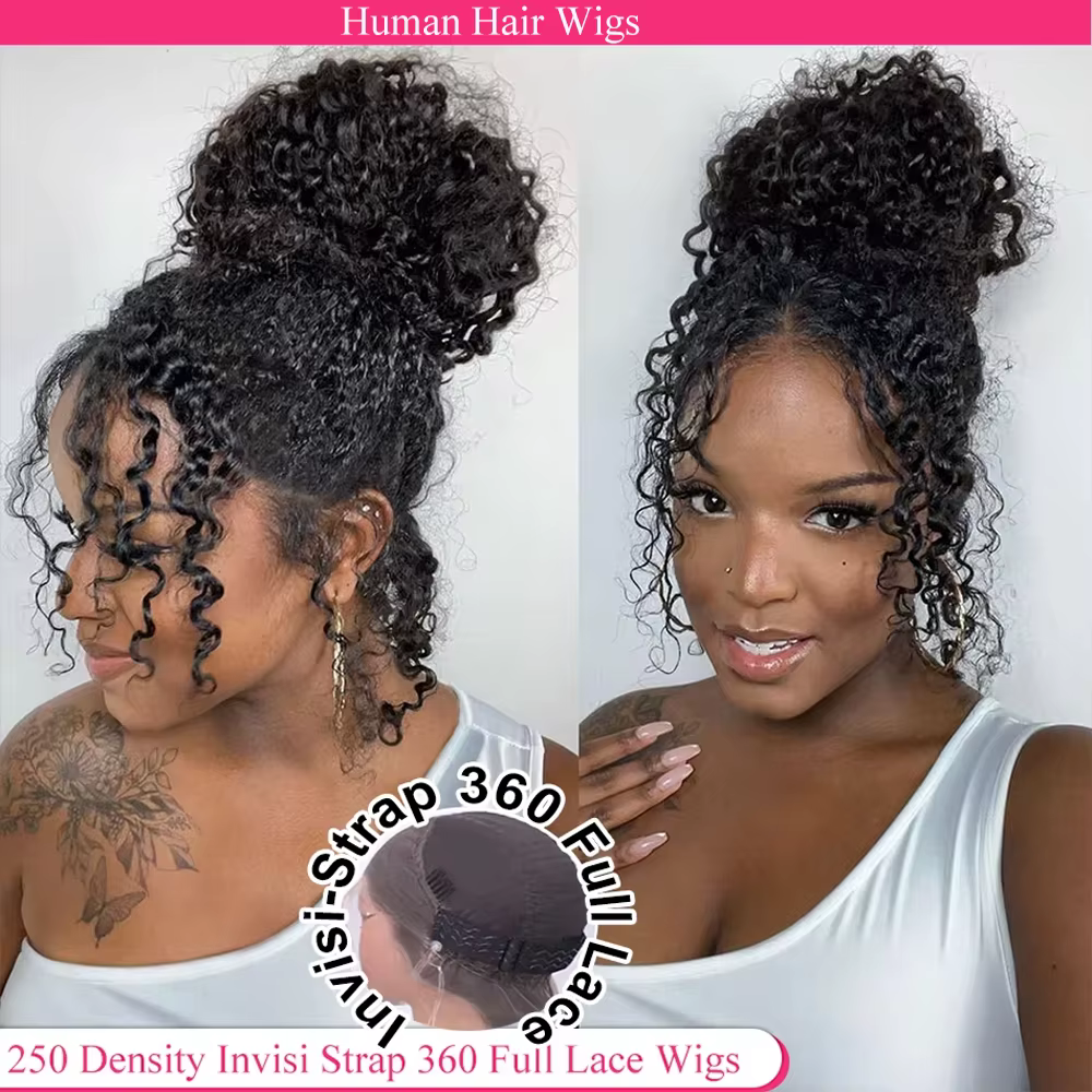 Sangle Invisible HD 360 dentelle avant perruque cheveux humains profond bouclés prédécoupé 360 plein