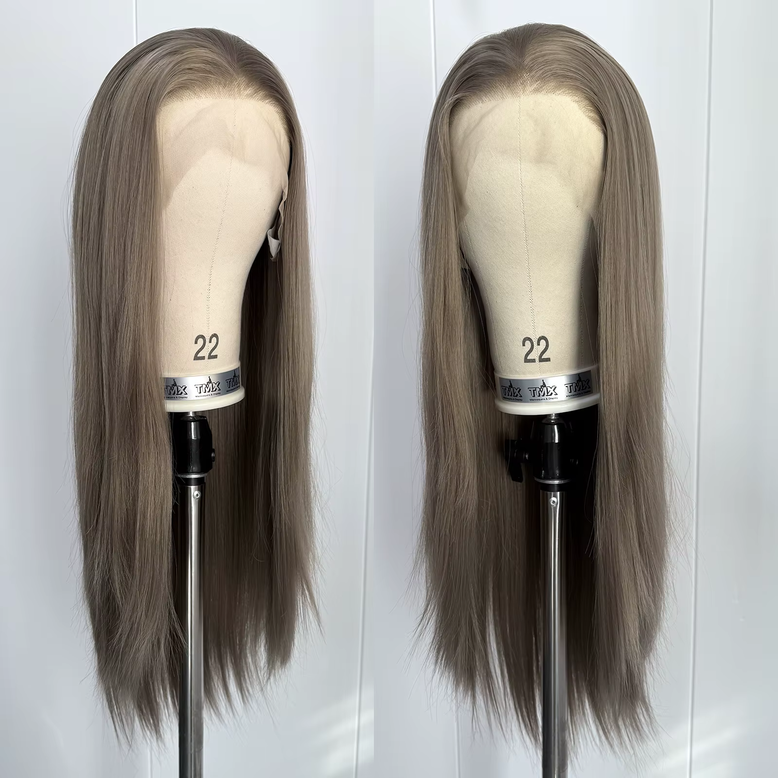 Perruque Lace Front Wig synthétique gris cendré 13x4, cheveux longs et lisses, sans colle, naissance