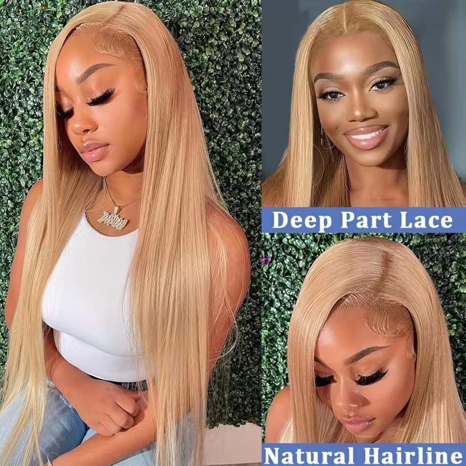# Perruque Lace Frontal Wig naturelle lisse, blond miel 27, 13x6, pre-plucked, 13x4, 30, 34 pouces,