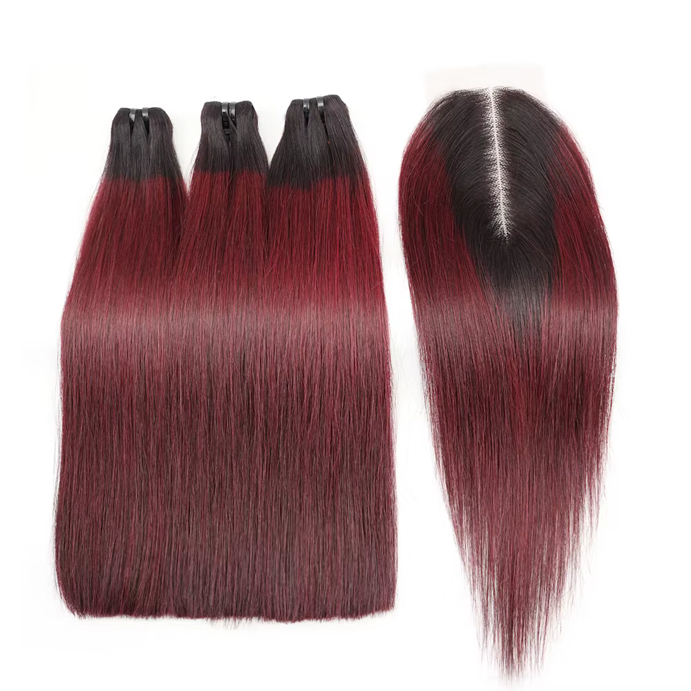 TOOCCI os droit Vietnam cheveux humains crus 3 paquets avec fermeture 12a Super Double dessiné paque
