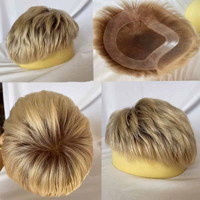 Perruque Courte pour Homme 3 Pouces, Cheveux Humains, Toupet en Dentelle Suisse, Prothèse Capillaire
