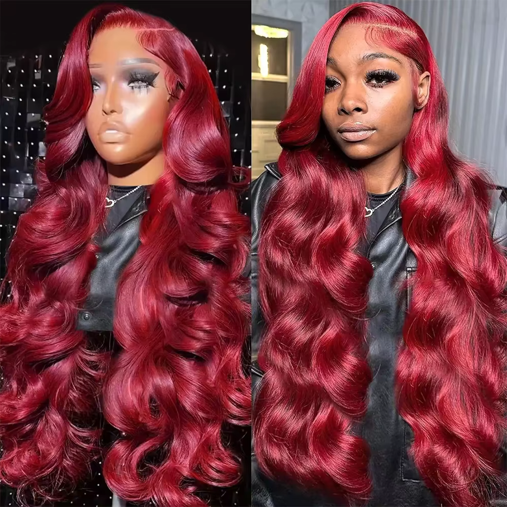 Perruques en cheveux humains 99j Bourgogne 13x6 HD Lace Frontal, couleur rouge vin, brésiliennes, on