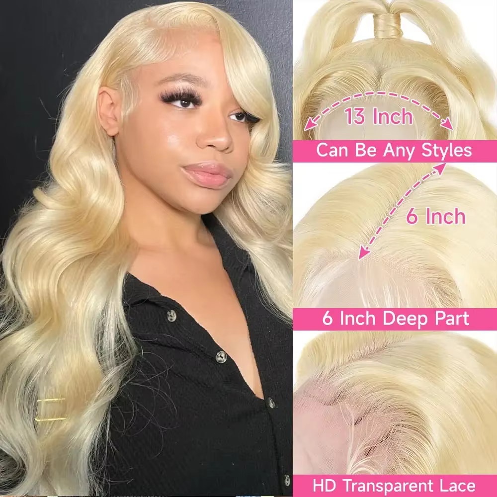 Perruques Body Wave Blond Miel 613, Densité 200, Perruques Frontales en Dentelle HD 13x6 de 40 Pouce