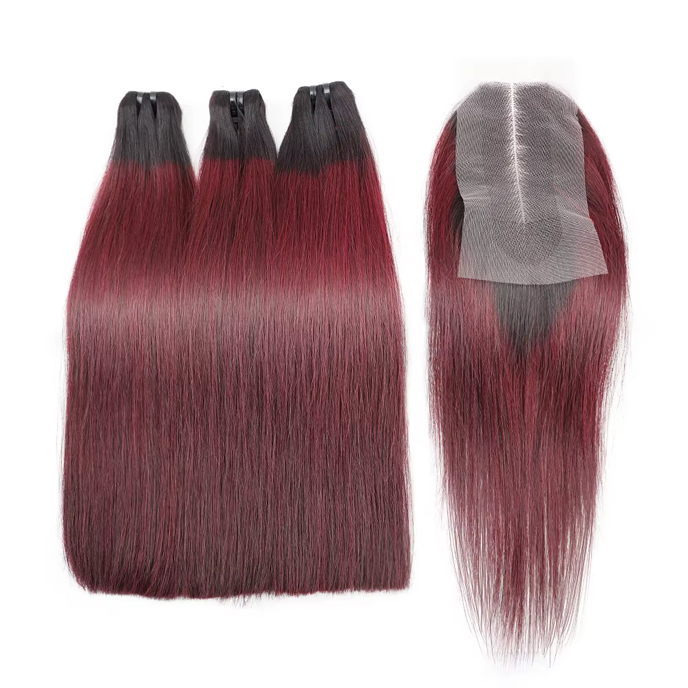 TOOCCI os droit Vietnam cheveux humains crus 3 paquets avec fermeture 12a Super Double dessiné paque