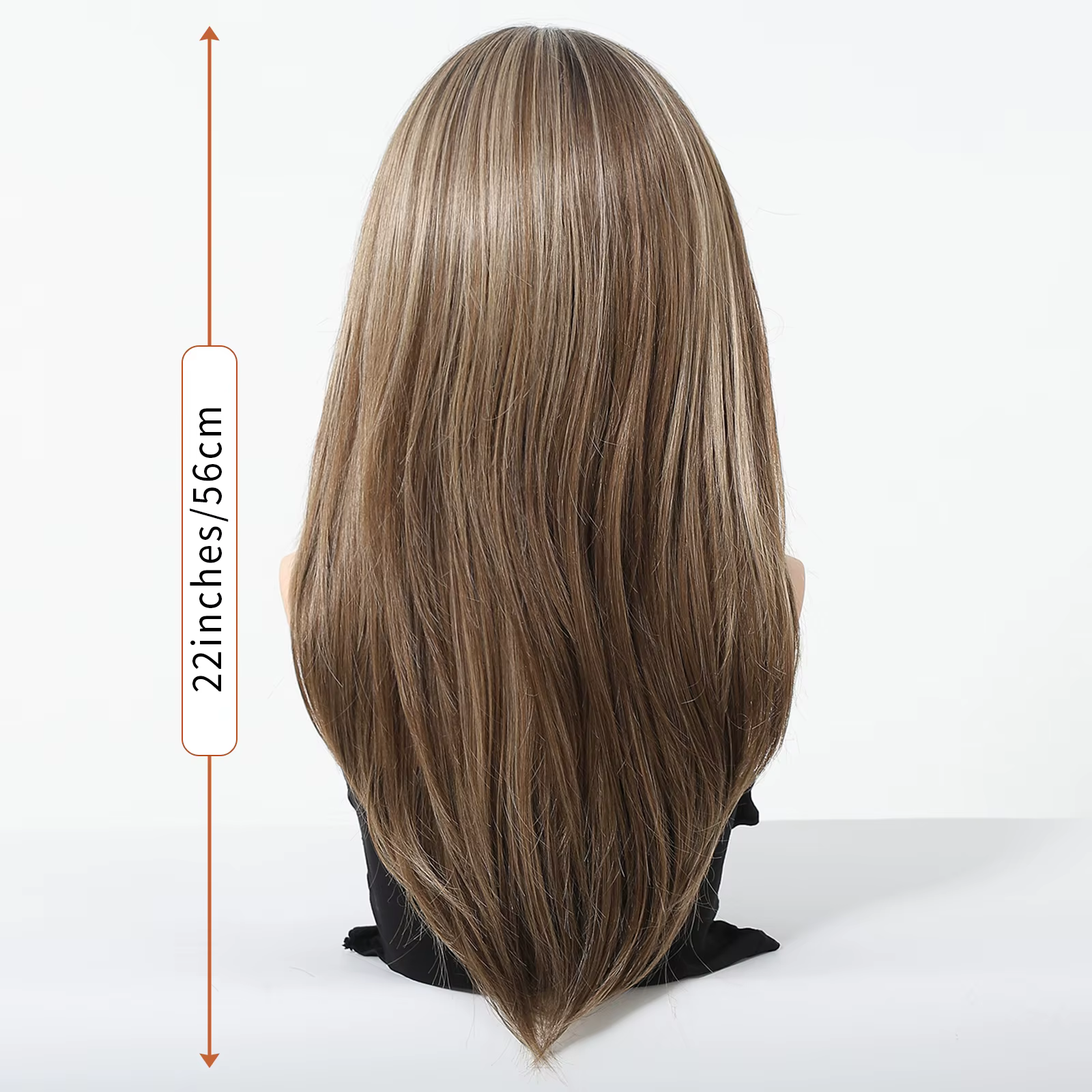 HAIRCUBE – perruque synthétique lisse mixte brune, racines foncées, naissance des cheveux naturelle,