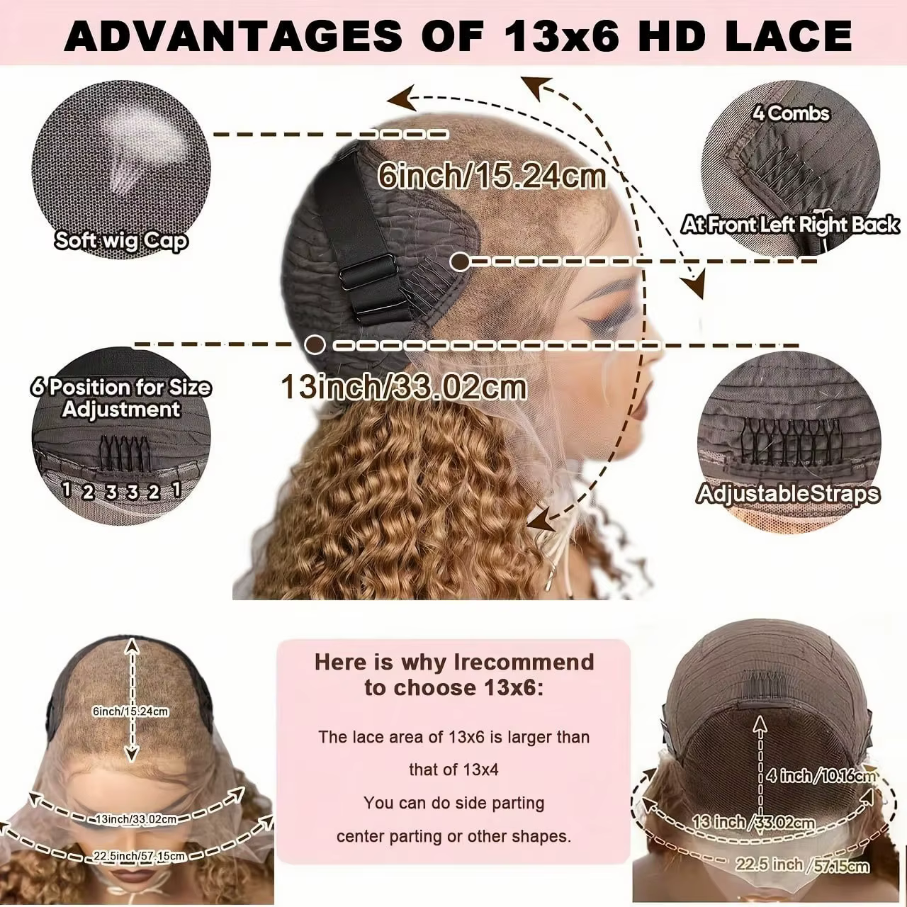 13x6 vague profonde dentelle avant perruques cheveux humains miel blond HD Transparent dentelle fron