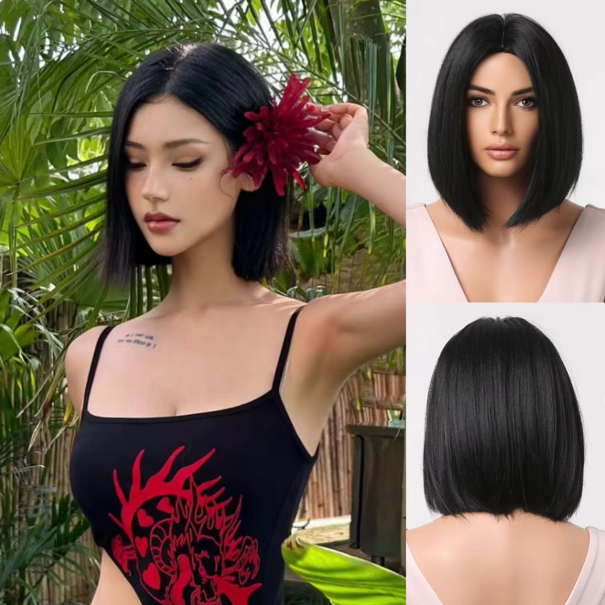 Perruque synthétique de coiffure bob rouge vin à la mode pour la fête, perruque de cosplay d'Hallowe
